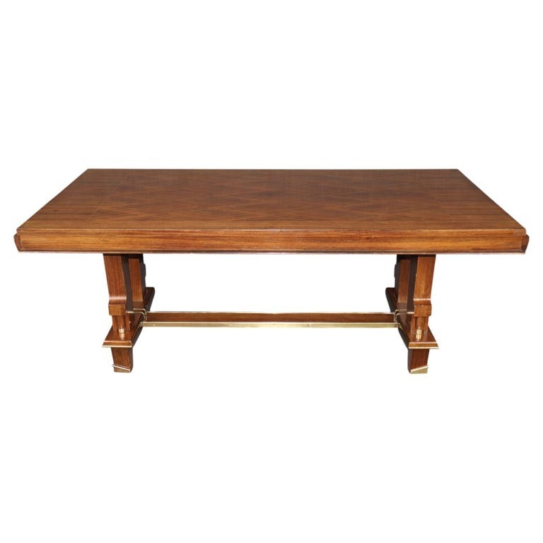 French Art Deco Bronze Mounted Dining Table Attributed to Jules Leleu