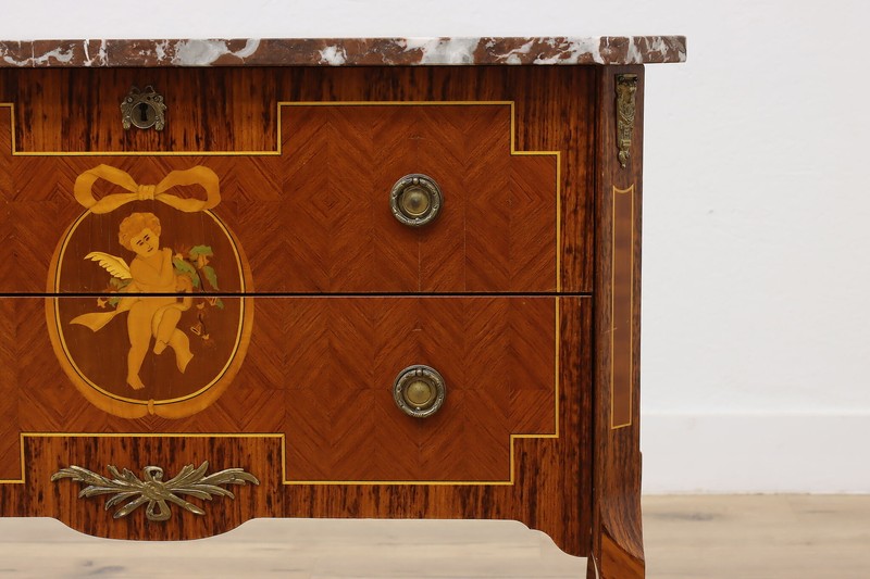 French Vintage Mahogany & Marble Console or Chest, Cherub #49944 gallery