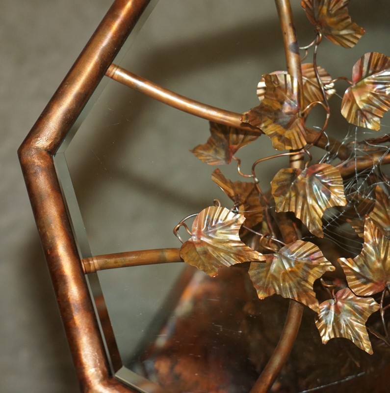 STUNNING & UNIQUE PAIR OF VINTAGE 1960'S ITALIAN COPPER FLORAL SIDE END TABLES gallery
