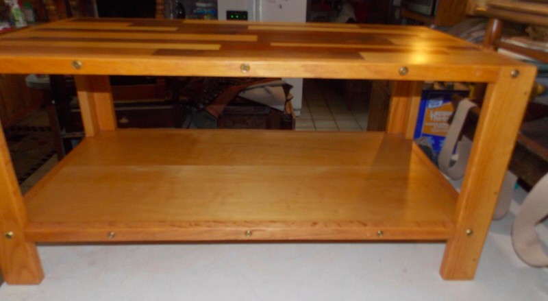 Mid Century Oak, Cherry, Walnut Coffee Table Brass Ring & Screw Accents (CT-119) gallery
