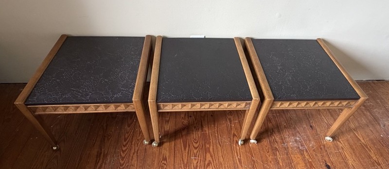 3 Broyhill Premier Diamond Head Mid Century Side End Tables Slate Top MCM Rare