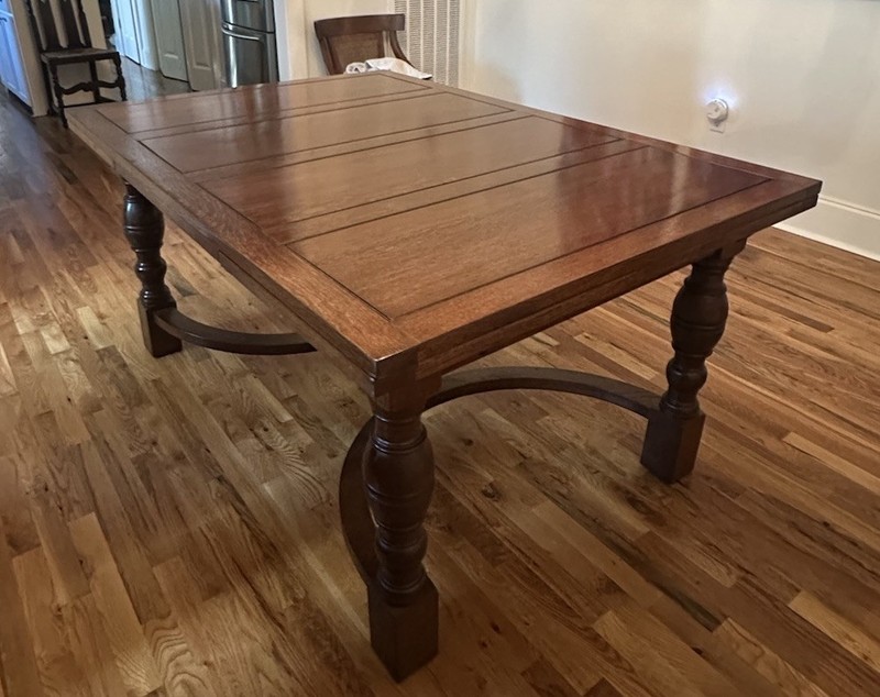 Antique WARING & GILLOW English Carved Oak Draw Leaf Dining Refectory Table