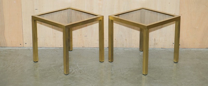 FOUR MID CENTURY MODERN MAISON JANSEN PARIS STYLE BRASS SMOKED GLASS SIDE TABLES gallery