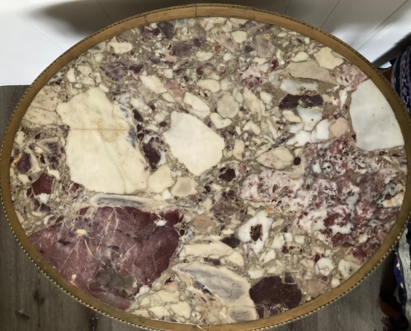 Antique French-made Louis XVI Purple & Pink Brecciated Marble Oval Center Table gallery