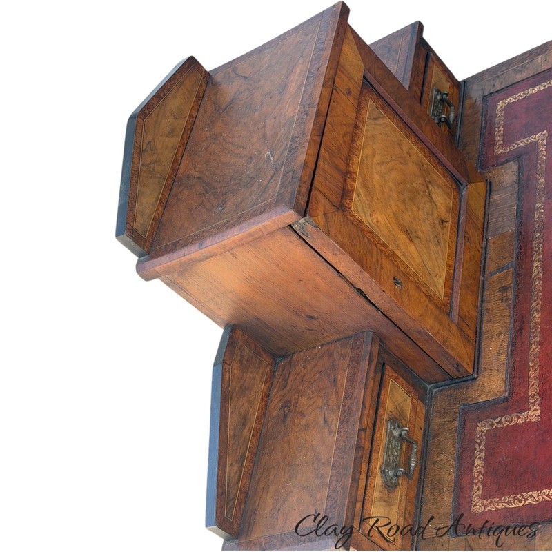 Antique victorian rosewood burl sewing table work stand leather top ladies gallery