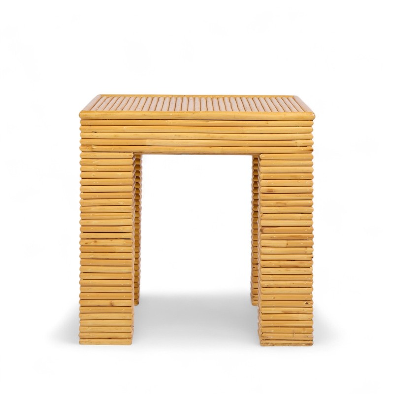 McGuire Style Mid Century Rattan Side Tables - Pair gallery