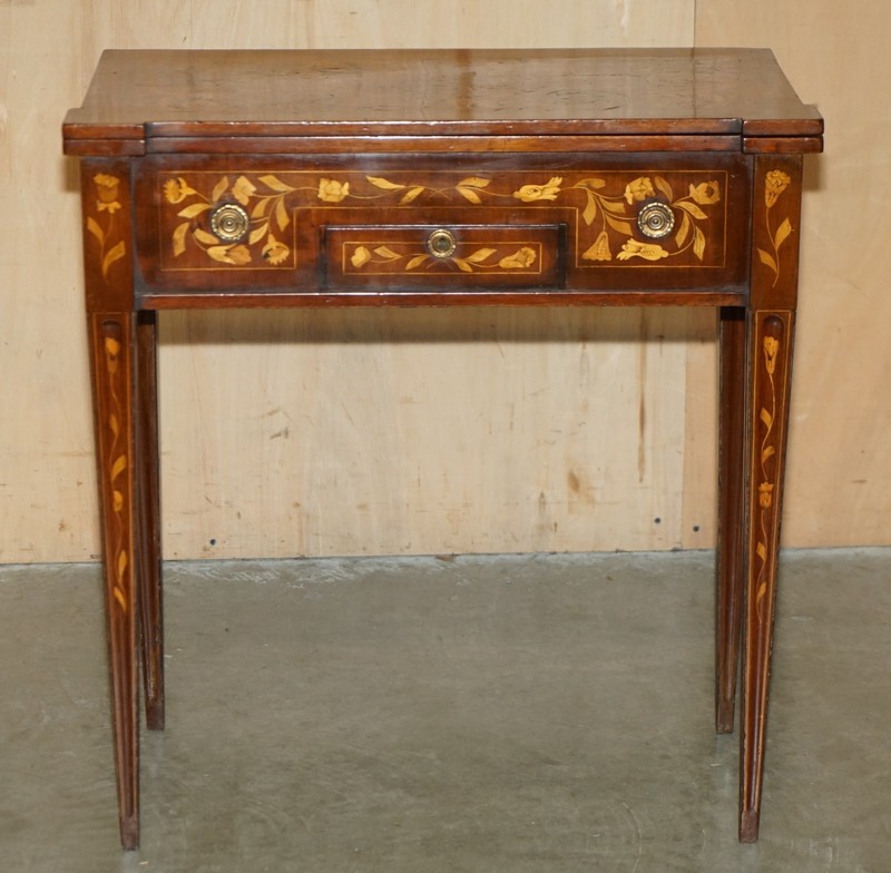 FULLY RESTORED CIRCA 1800 DUTCH MARQUETRY INLAID CHESS POKER GAMES CARDS TABLE gallery
