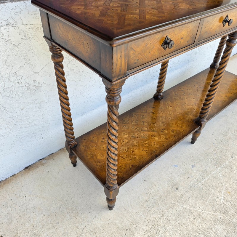 Theodore Alexander Burl Parquetry Console Table with 4 Drawers gallery