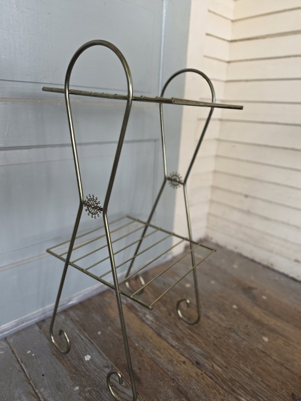 Vintage MCM Gold Tone Metal Two-Tier Side Table Starburst Atomic Design 25in