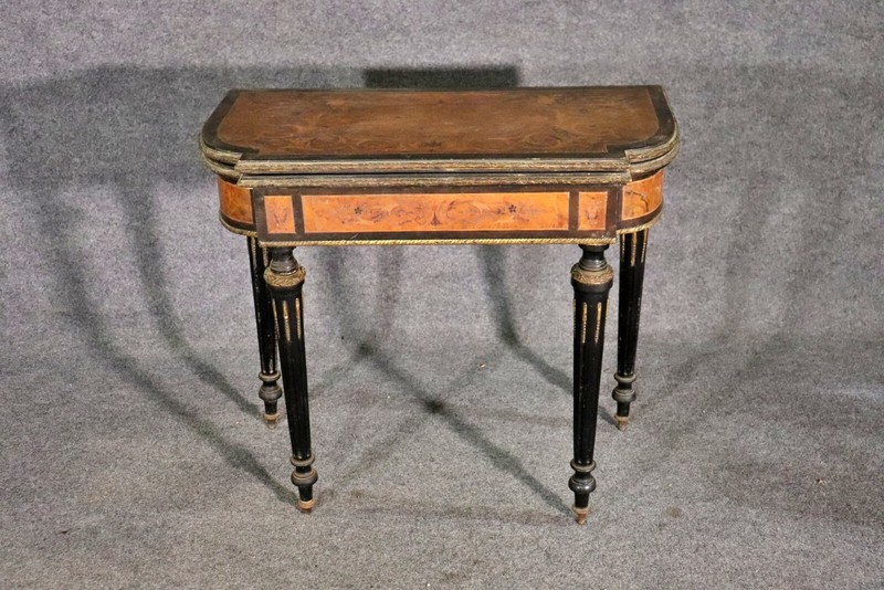 Superb Bronze Mounted Inlaid Walnut Ebonized French Games Table Circa 1870 gallery