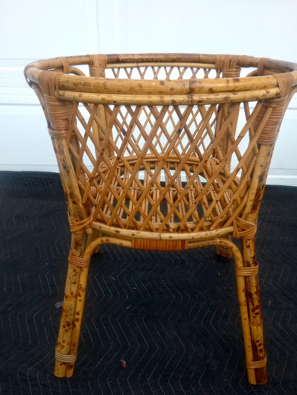 Mid Century Round Burnt Bamboo Side End Table Glass Top Dining Table Base gallery