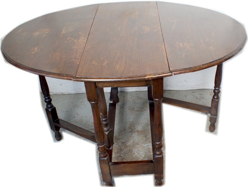 Solid British Tiger Oak Shabby Antique Drop Leaf Gate Leg Table England