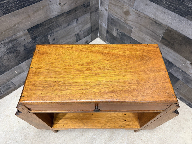 Vintage Art Deco Side Table Magazine Storage Rack Solid Wood Nightstand Drawer gallery