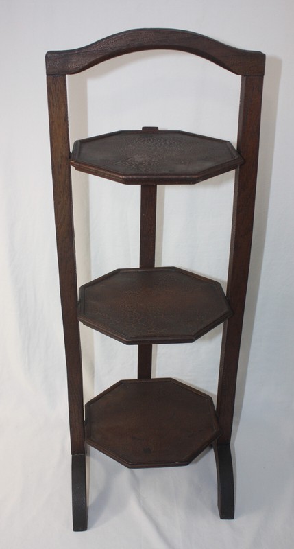 Antique 29" Folding Wooden 3 Octagonal Tier Cake Pie Stand -s gallery