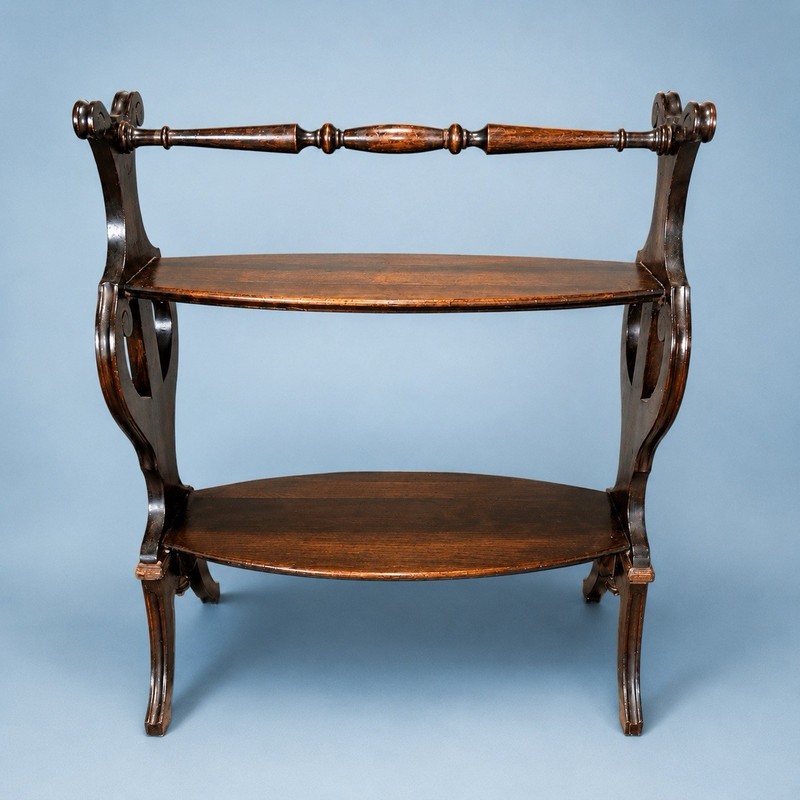 Antique Ribbon Mahogany Duncan Phyfe Style Lyre Accent Table Tea Scone Stand gallery
