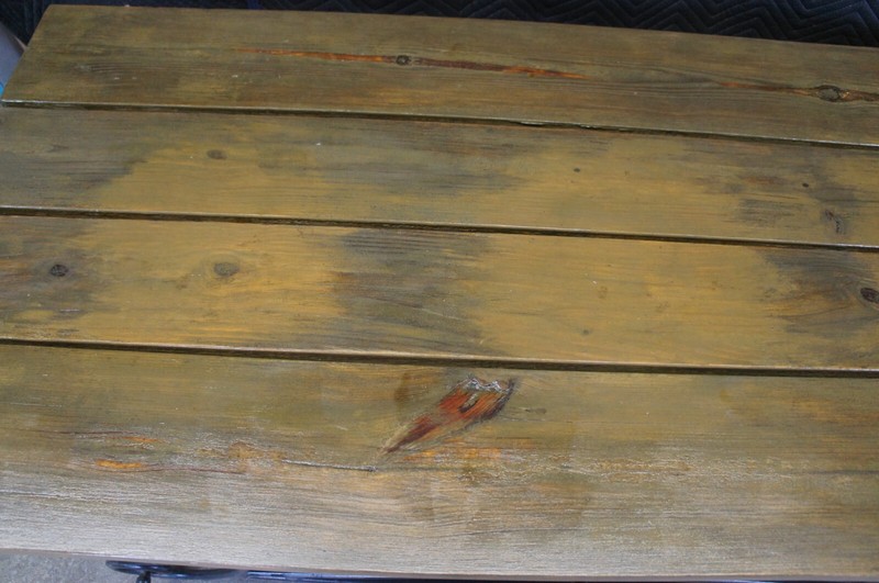 Vintage Neoclassical Directoire Scrolled Iron Outdoor Plank Top Dining Table 72" gallery