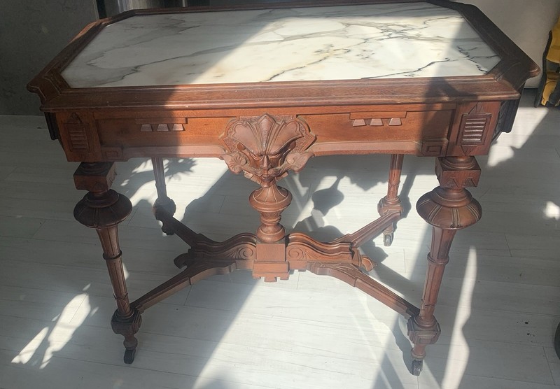 Antique Vintage Victorian Renaissance Revival Marble Top Table