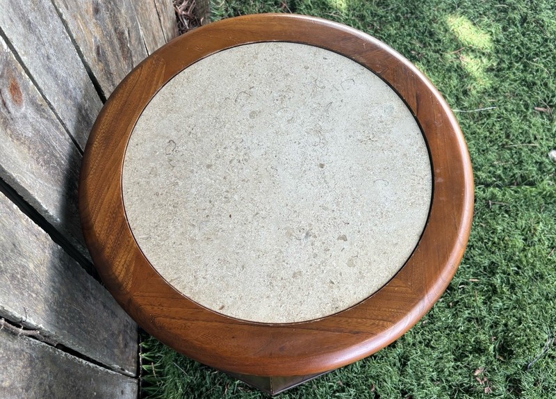 Vintage Mid Century Danish Modern Octagon Drum Side End Table Cabinet MCM Marble gallery