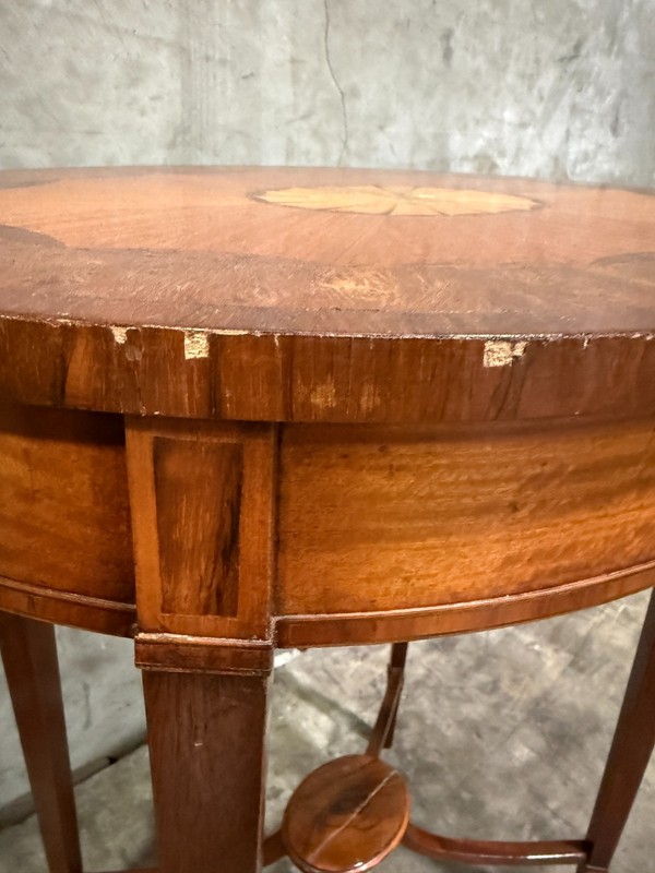 "As Is" Antique Inlaid Oval Occasional Side Table 23x17.5 28.25H Veneer Damage gallery