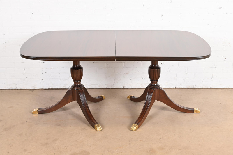 Henkel Harris Mahogany Double Pedestal Extension Dining Table, Newly Refinished gallery