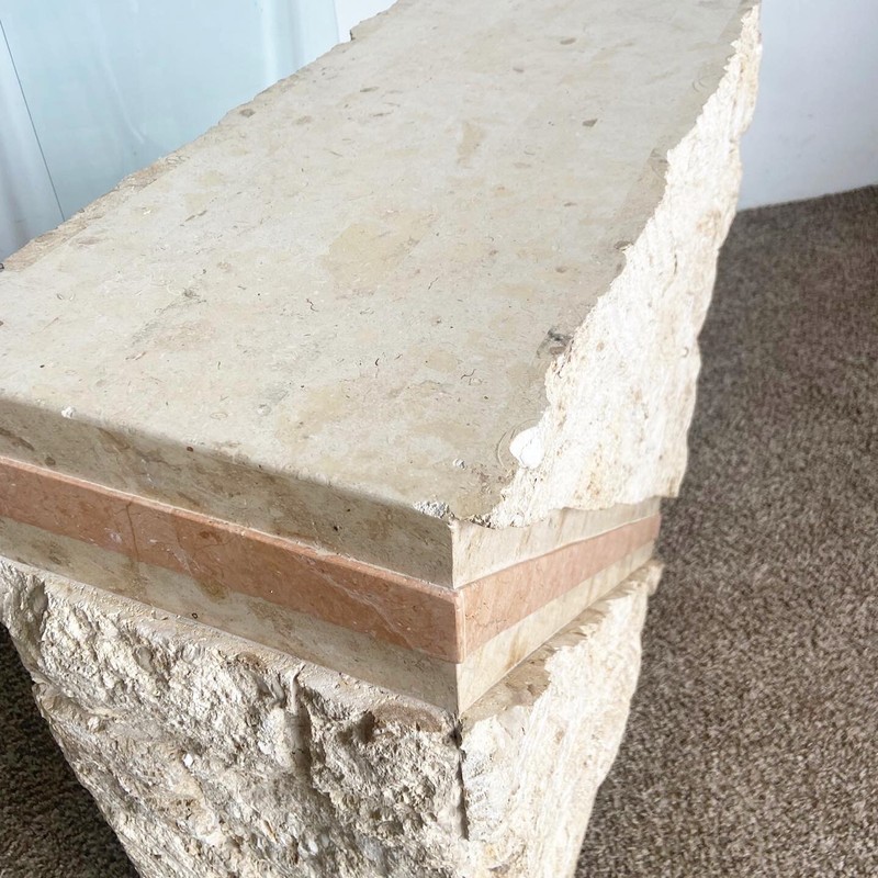 Postmodern Tessellated Mactan Stone Console Table w/ Polished Pink Stone Accent gallery