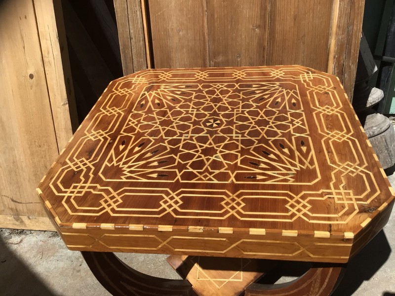 Unique Moorish Style Cedar side table with Intricate Inlay