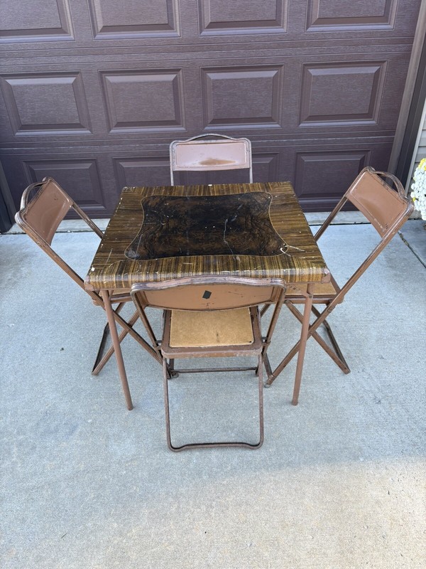 Rare Vintage 1930s Samson Folding Card Table & 4 Chairs Set Shwayder Bros #7752