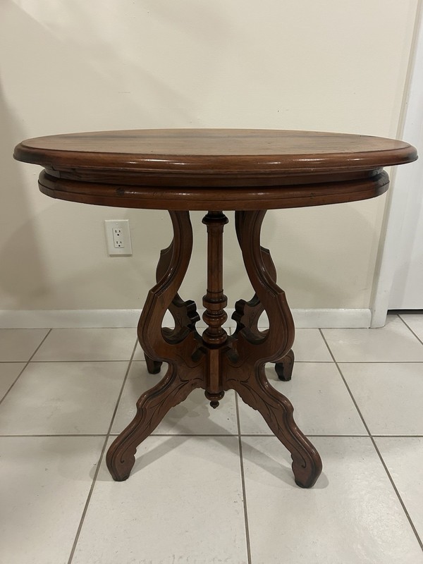 Antique Victorian Oval Parlor Table-Eastlake End Table-Carved Oak Display Stand gallery