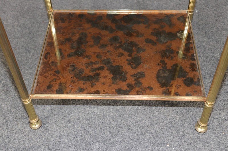 Maison Jansen Style Eglomise Glass & Brass 3 Tier End Table C. 1950's gallery