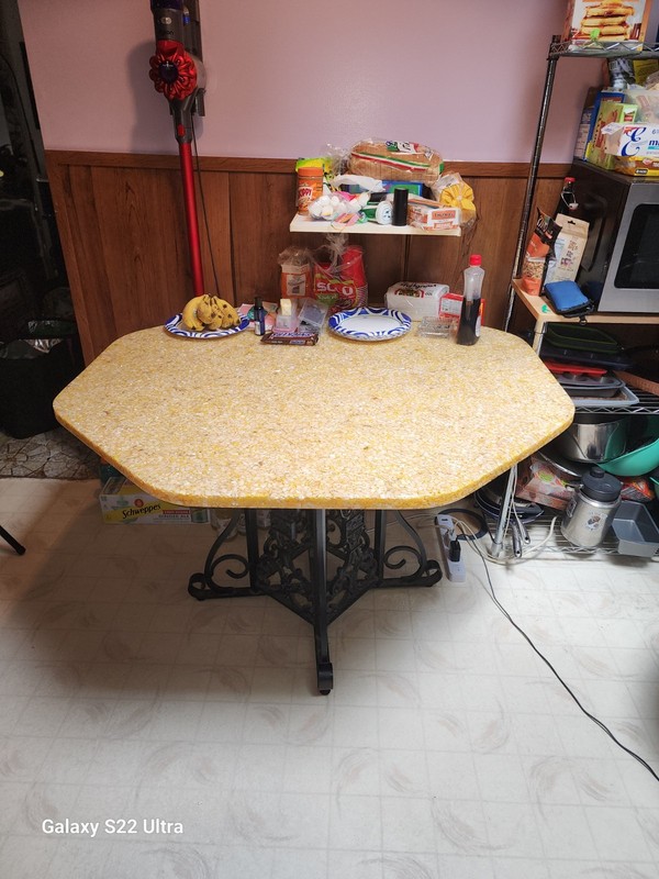 Abalone She'll Resin Table With Cast Iron legs..Vintage