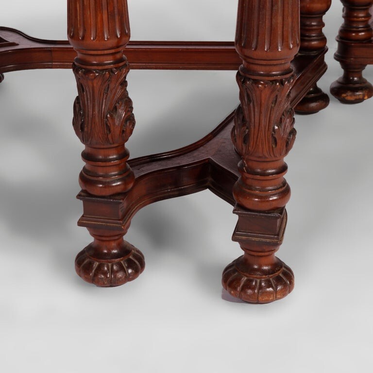 Antique Neoclassical Carved Walnut & Burl Dining Table Circa 1930 gallery
