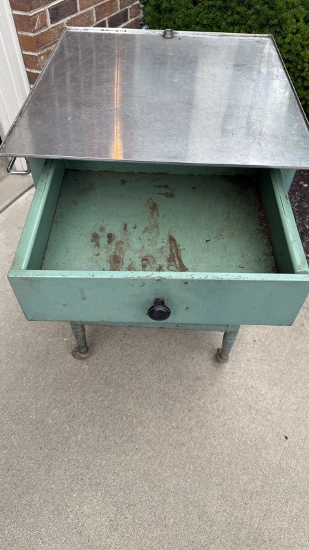 Vintage MCM Rolling Hospital Metal Table Cart Retro Blue Shabby Urban Furniture gallery