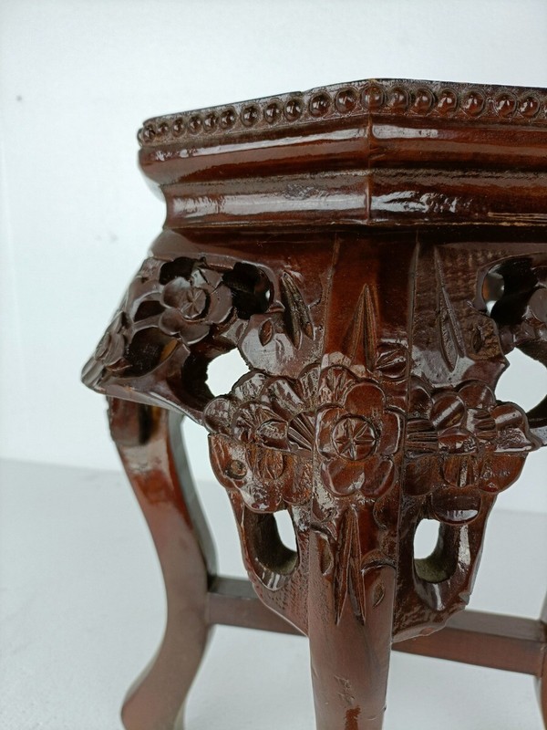 Carved Wood Rosewood Chinese Marble Top Hall Console Bonsai Table Pedestal Tabou gallery