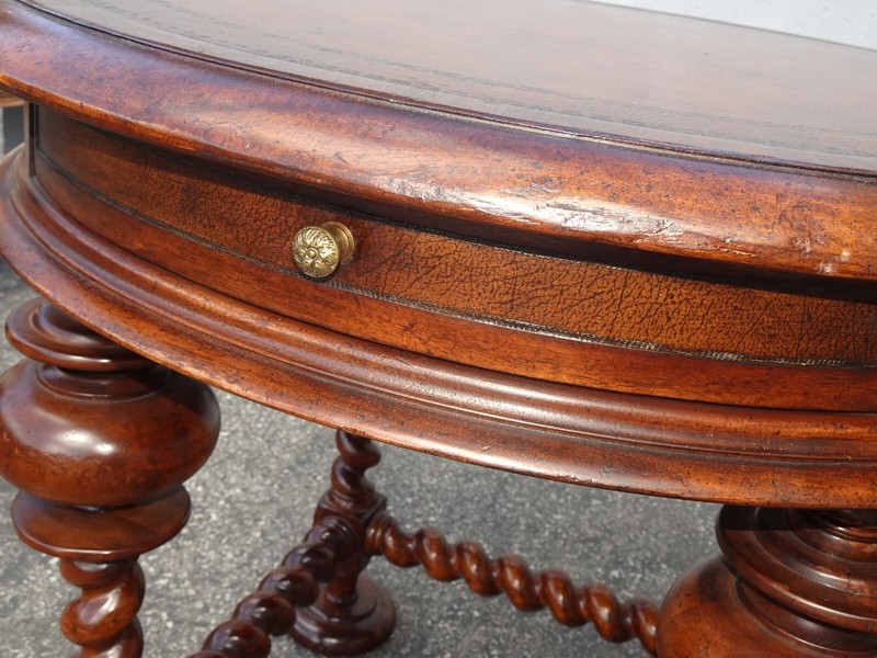 Vintage John Richard Large Spindle Side Table Leather Top w a Drawer gallery