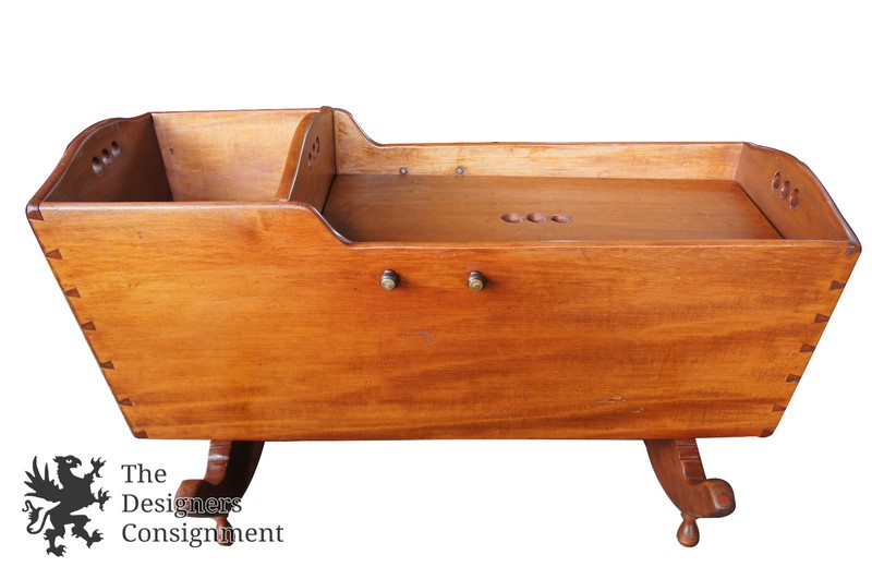 Early American Antique Walnut Dovetailed Rocking Cradle Repurposed Table