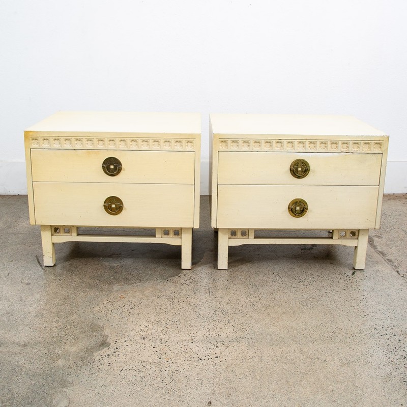 Mid Century Modern Nightstands Side Tables End White 2 Drawers Brass Clover Mcm gallery