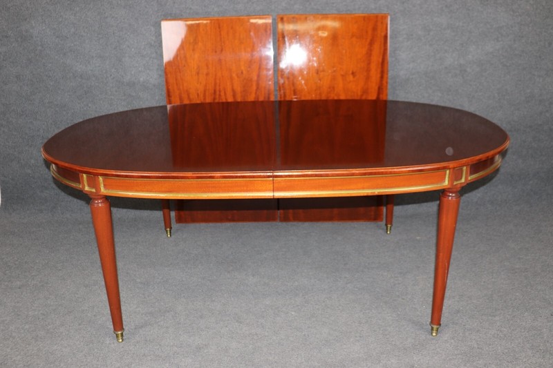 Superb French-Made Maison Jansen Attributed Brass Mounted Mahogany Dining Table gallery