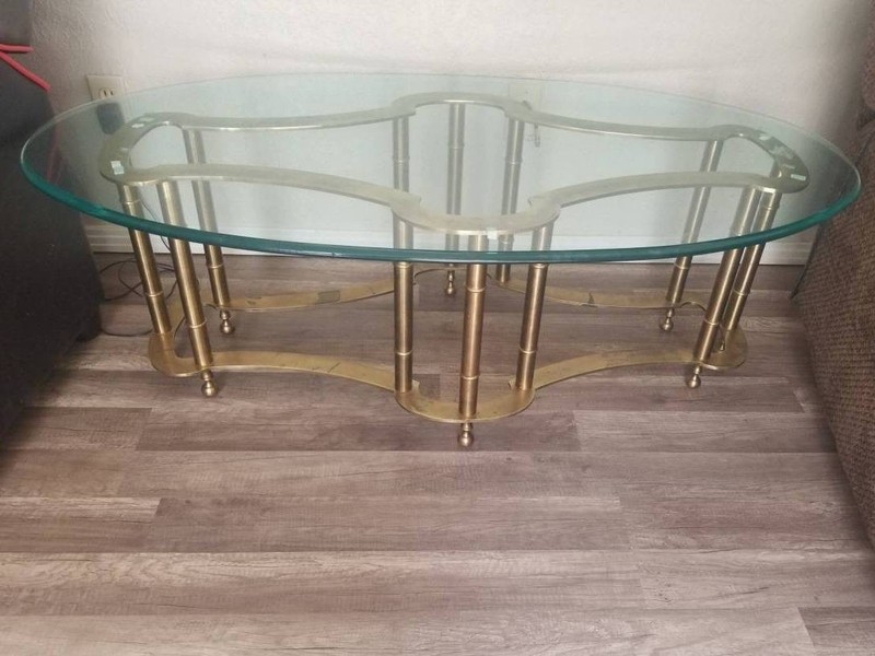 Vintage 1970s MasterCraft Brass & Glass Racetrack Coffee Table
