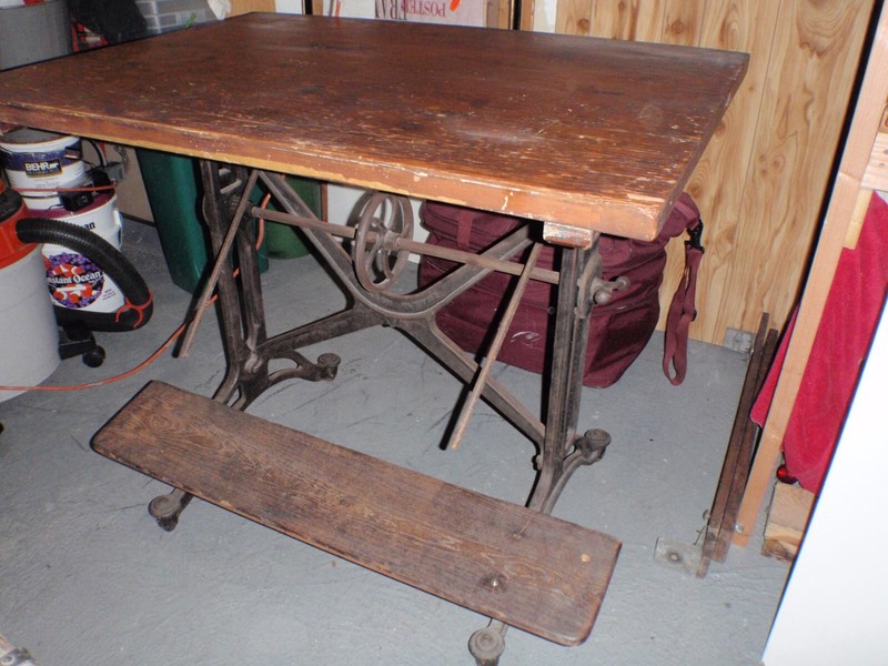 Adj. Vtg Antique Cast Iron Drafting Desk / Table Wooden top Keuffel & Esser