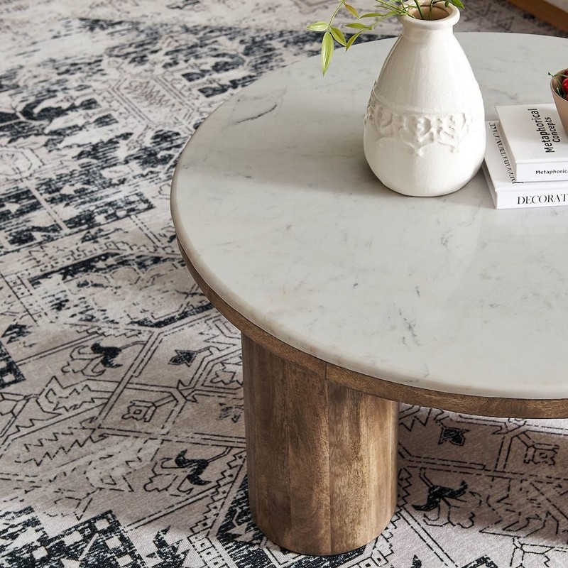 Ellison 33" Round Wood Coffee Table With Marble Top gallery