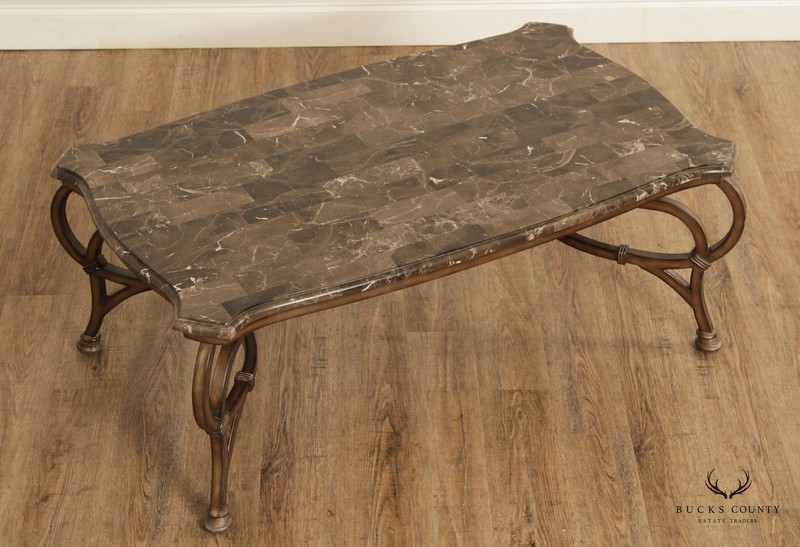 Rustic European Style Faux Marble Top Metal Base Coffee Table gallery