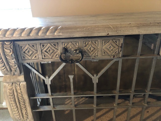 Antique/Hand-carved, Solid Oak & Iron Entryway/TV console table gallery