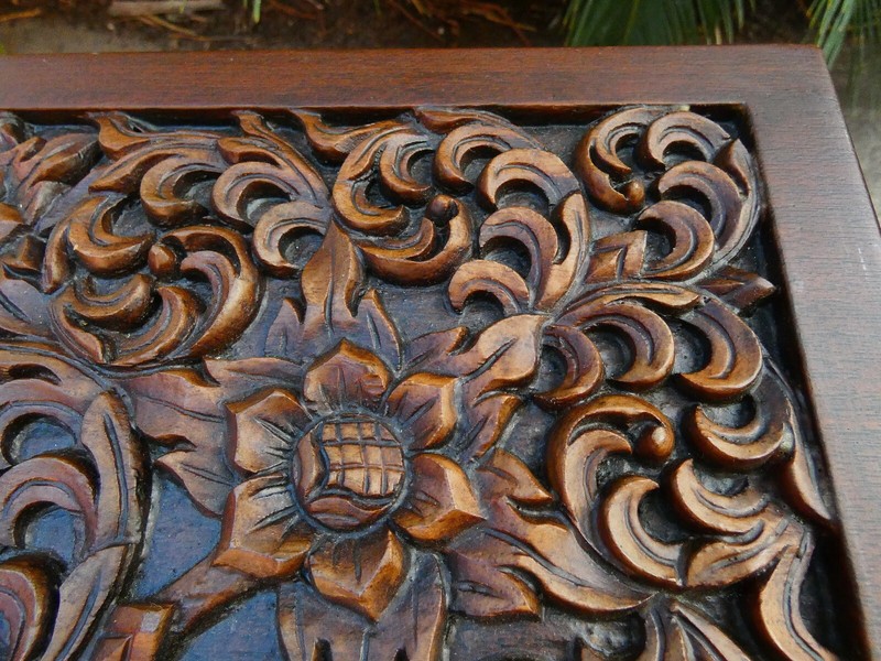 Deeply Carved Low Table, Anglo-Japan, flowers+foo dogs, pick-up Central Florida gallery