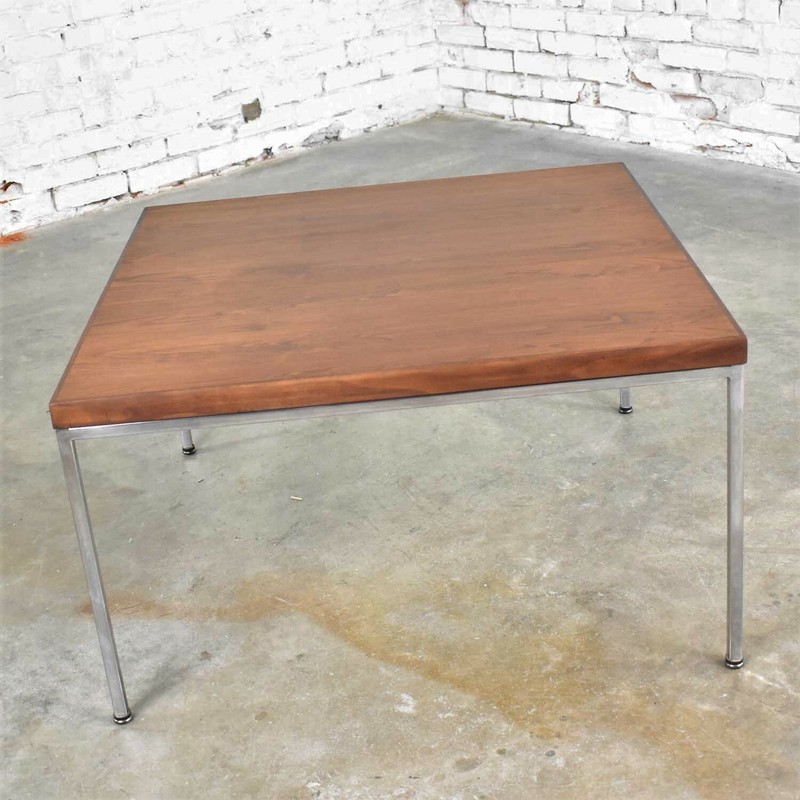 Mid Century Modern Chrome & Walnut End or Coffee Table After Florence Knoll