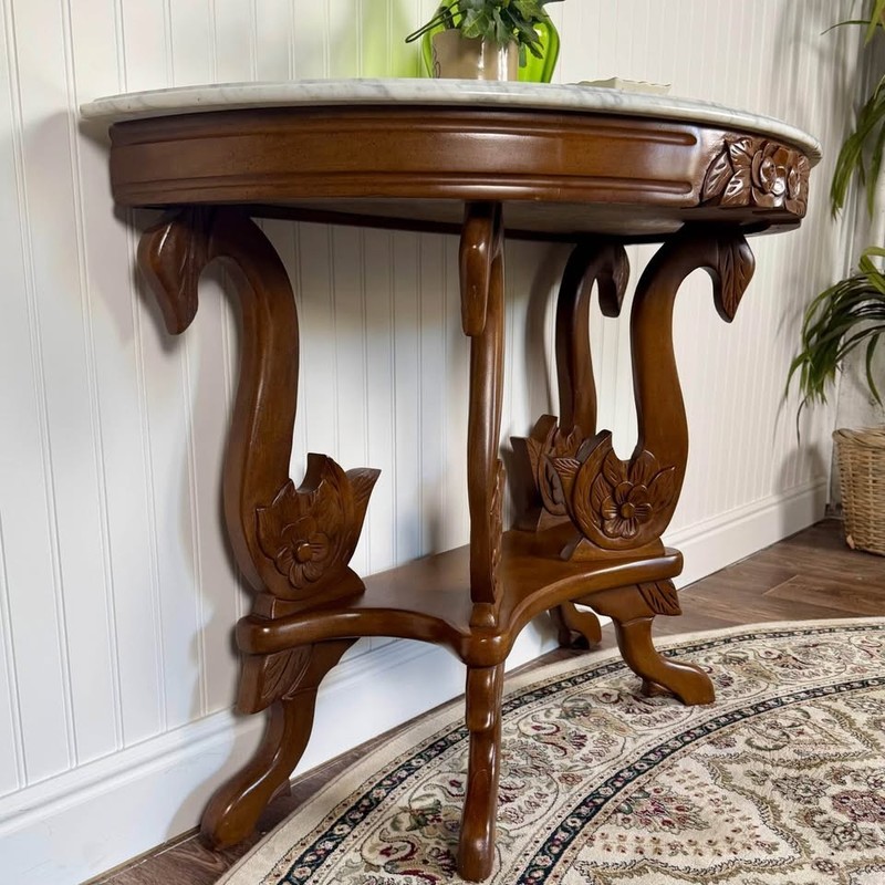 Hand-Carved Swan Console Table with Italian Marble Top gallery