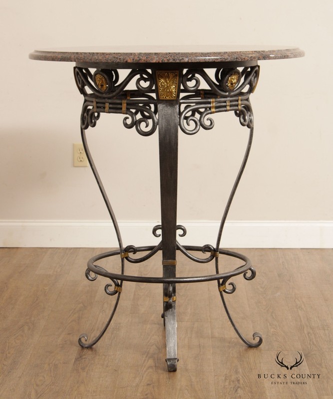 Labarge Neoclassical Style Wrought Iron Stone Top Round Pub Table gallery