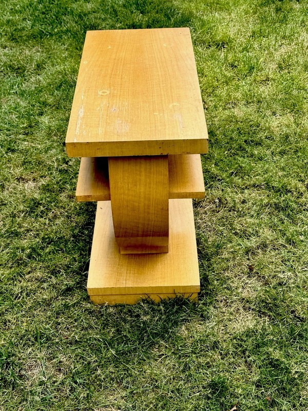 Rare 1920-1940s Gilbert Rohde Brown Saltman Style Art Deco “Ring” Wood End Table gallery
