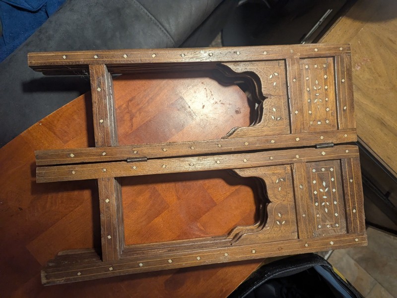 Antique Octagonal Coffee End / Table Bone Inlay Inlaid Moroccan Indian Folding gallery
