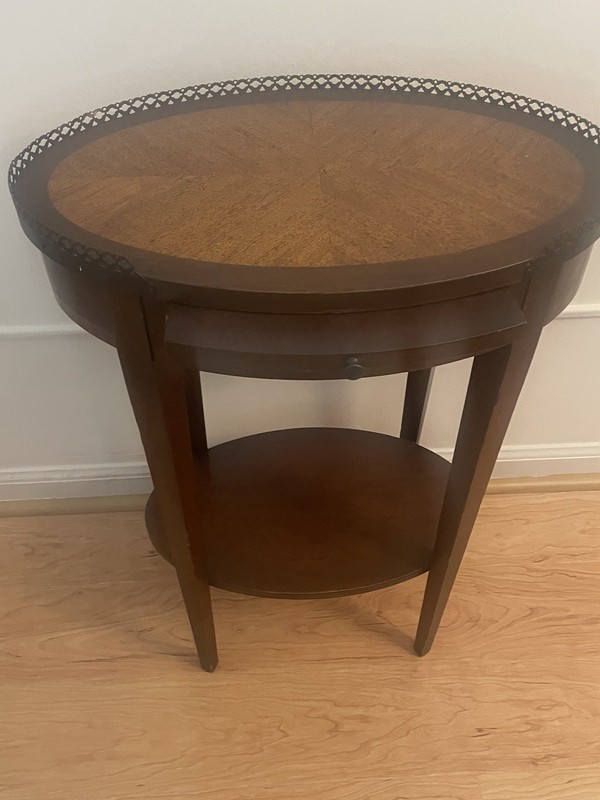 Regency Style Mahogany Oval Side Table with Brass Gallery and Pull Out Shelf