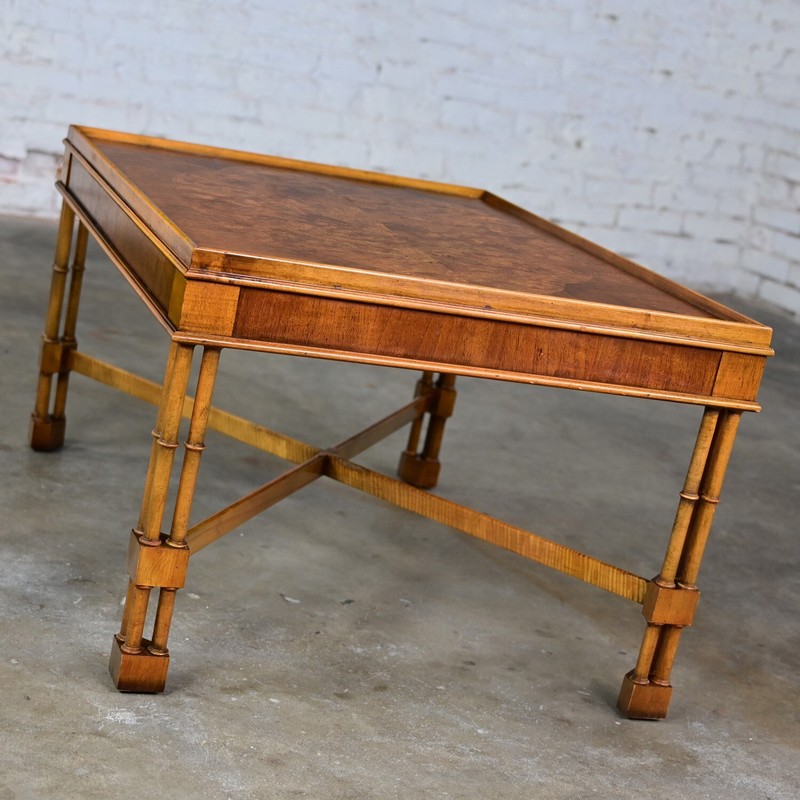 Mid-Late 20th Century Baker Furniture Campaign Style End Table Faux Bamboo Legs gallery
